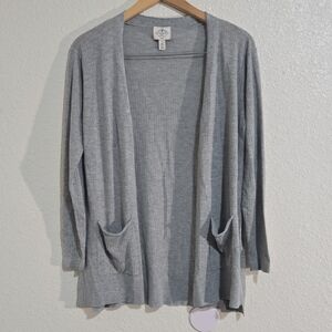 Womens St John Bay Ooen Front Grey Cardigan With Pockets Light Weight Large
